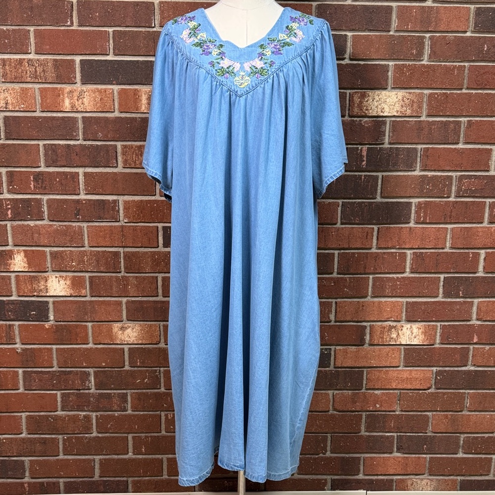National Embroidered Blue Denim House Dress Size XL